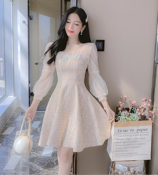 New Fashion Long Sleeves Chiffon Design A-Line Dress TP3037