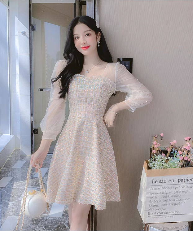 New Fashion Long Sleeves Chiffon Design A-Line Dress TP3037