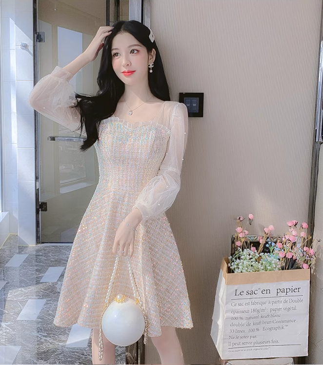 New Fashion Long Sleeves Chiffon Design A-Line Dress TP3037