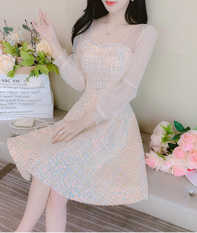 New Fashion Long Sleeves Chiffon Design A-Line Dress TP3037