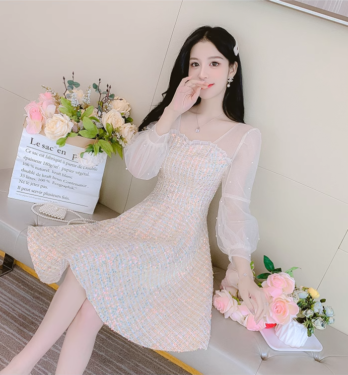 New Fashion Long Sleeves Chiffon Design A-Line Dress TP3037