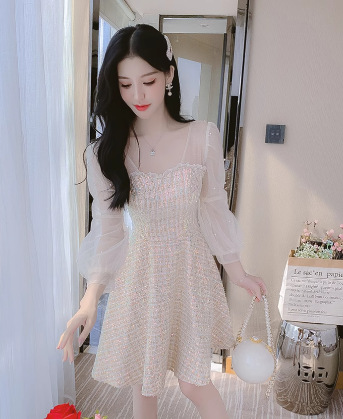 New Fashion Long Sleeves Chiffon Design A-Line Dress TP3037