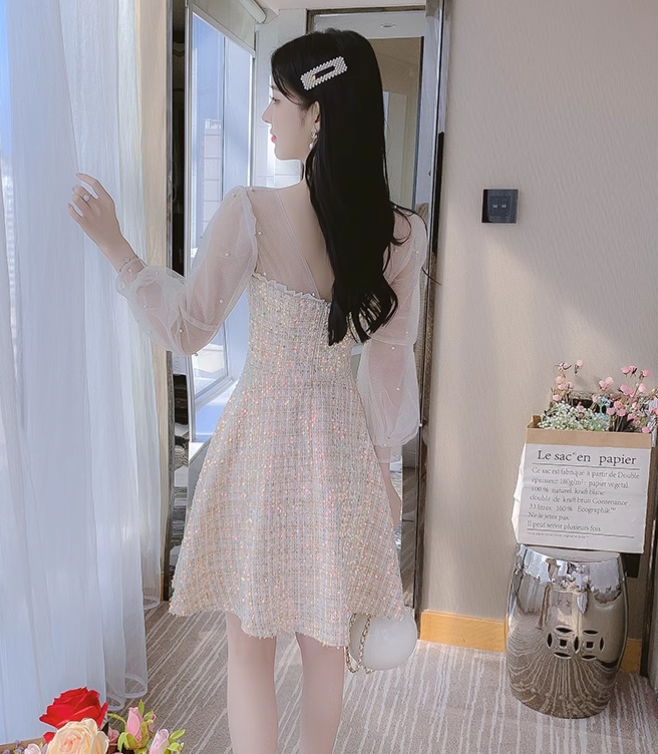New Fashion Long Sleeves Chiffon Design A-Line Dress TP3037