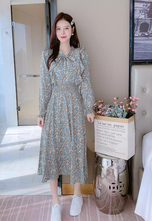 New Fashion Simple Floaral Design Women Long Dress TP3049