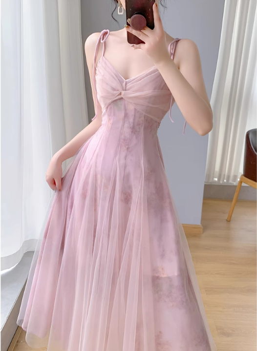 Vintage Simple Pink Plaid Elegant Design Short Sleeves Women Dress TP3056
