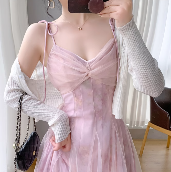 Vintage Simple Pink Plaid Elegant Design Short Sleeves Women Dress TP3056