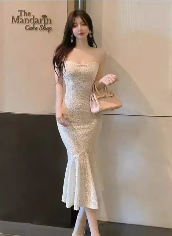 Simple Fashion White Design A-Line Strapless Mermaid Dress TP3139