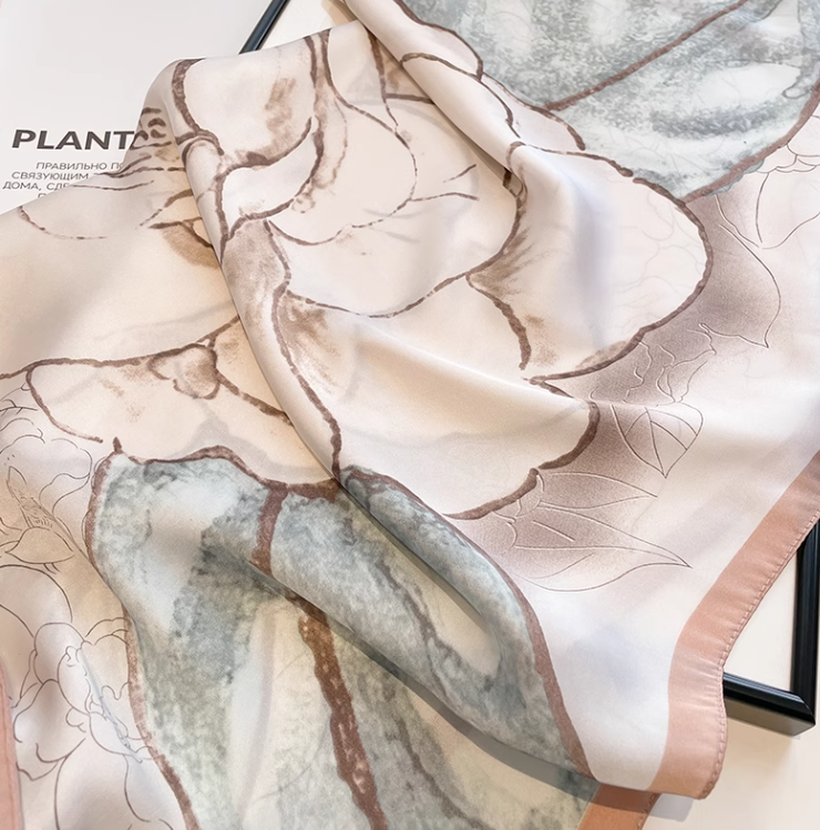 Vintage Elegant Floral Design Versatile Soft Fabric Silk Scarf TP3163