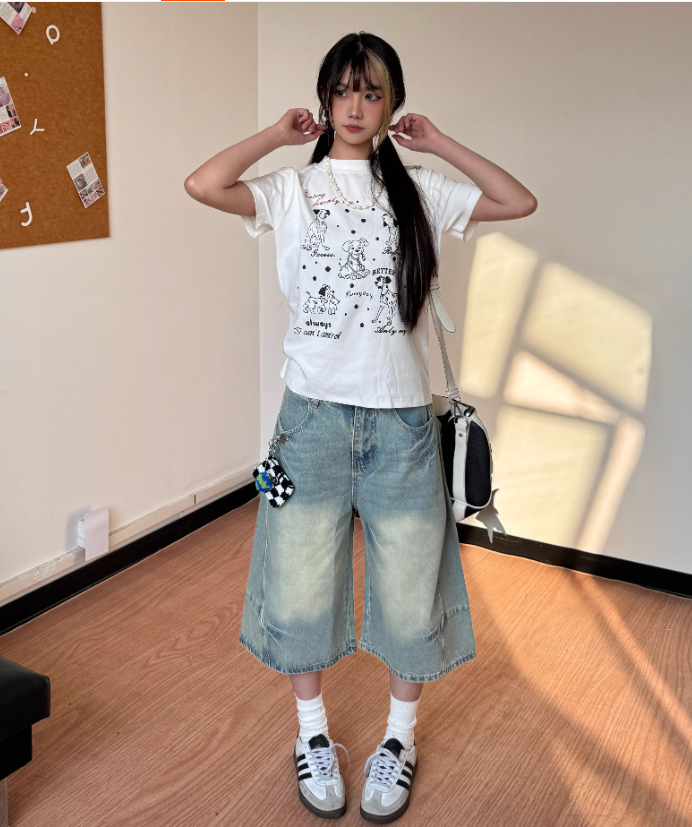 Simple Street-style Design Loose-fitting Long Casual Denim Pants TP3220