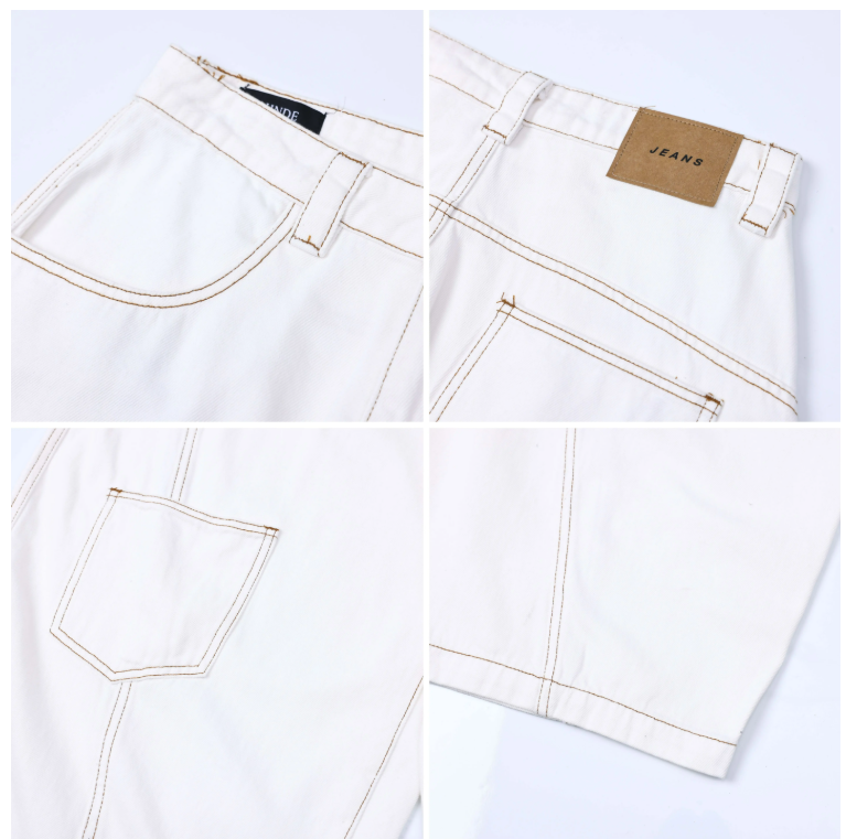 New Fashion White Loose-fitting Multi-pocket Design Street-style Long Casual Pants TP3224