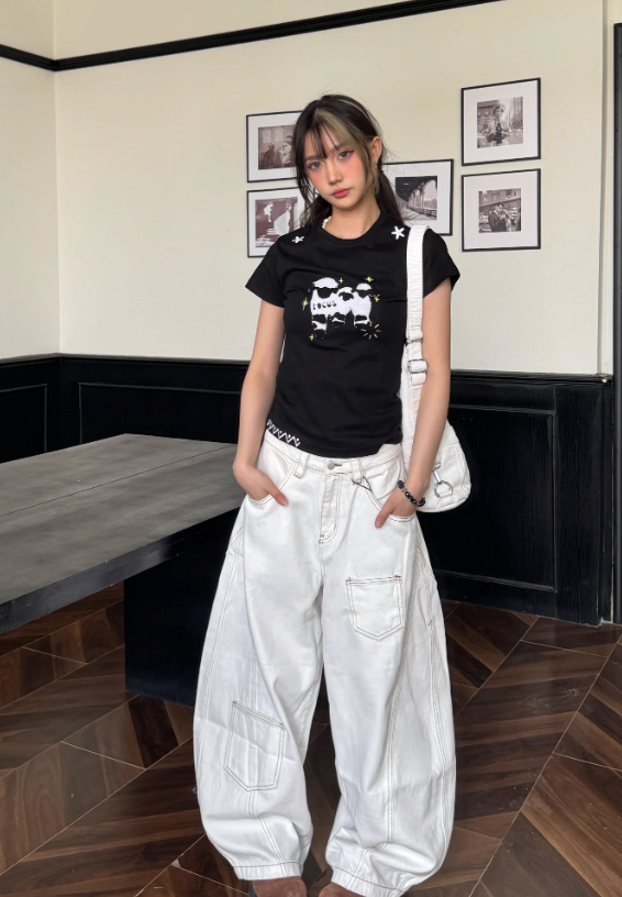 New Fashion White Loose-fitting Multi-pocket Design Street-style Long Casual Pants TP3224