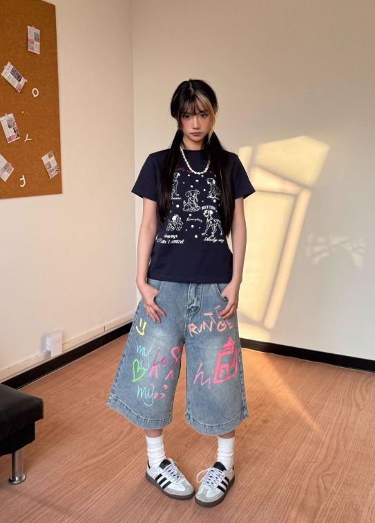 New Fashion Loose-fitting Letter Print Design Street-style Casual Cropped Pants TP3234