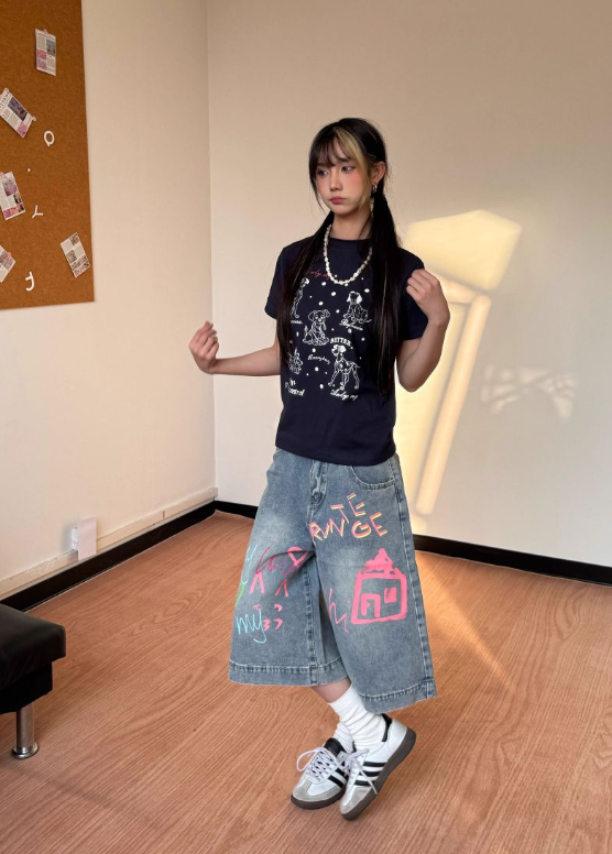 New Fashion Loose-fitting Letter Print Design Street-style Casual Cropped Pants TP3234