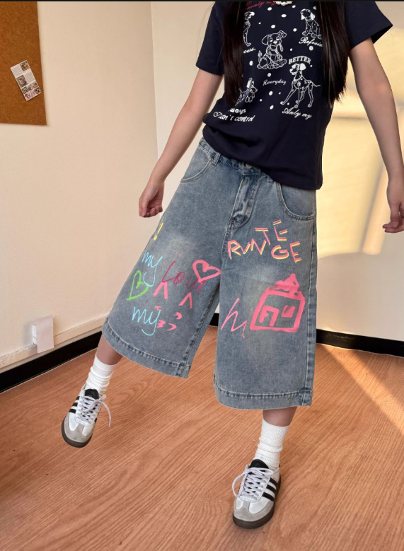 New Fashion Loose-fitting Letter Print Design Street-style Casual Cropped Pants TP3234