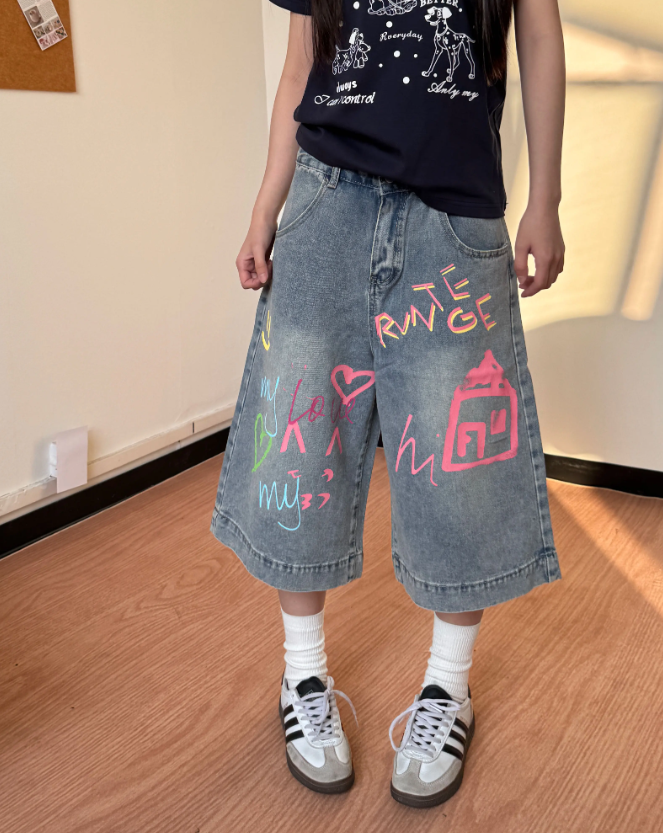 New Fashion Loose-fitting Letter Print Design Street-style Casual Cropped Pants TP3234