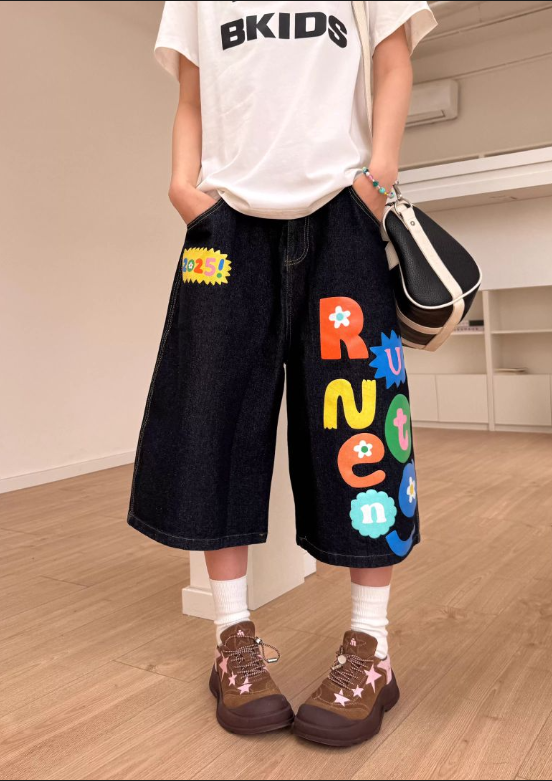 Vintage Loose-fitting Interesting Letter Print Design Street-style Casual Cropped Pants TP3236