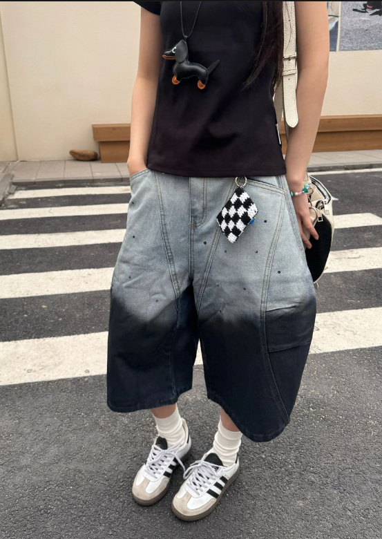 Vintage Loose-fitting Gradient Color Design Street-style Casual Cropped Pants TP3237