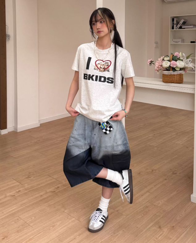 Vintage Loose-fitting Gradient Color Design Street-style Casual Cropped Pants TP3237