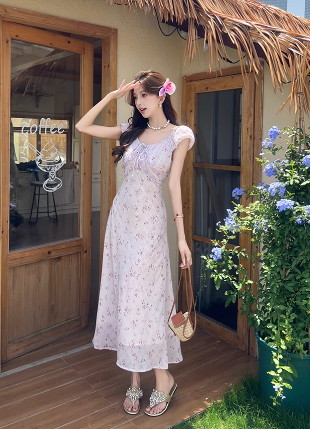 Simple Fashion Red Floral Design A-line Long High-waisted Dress TP3330
