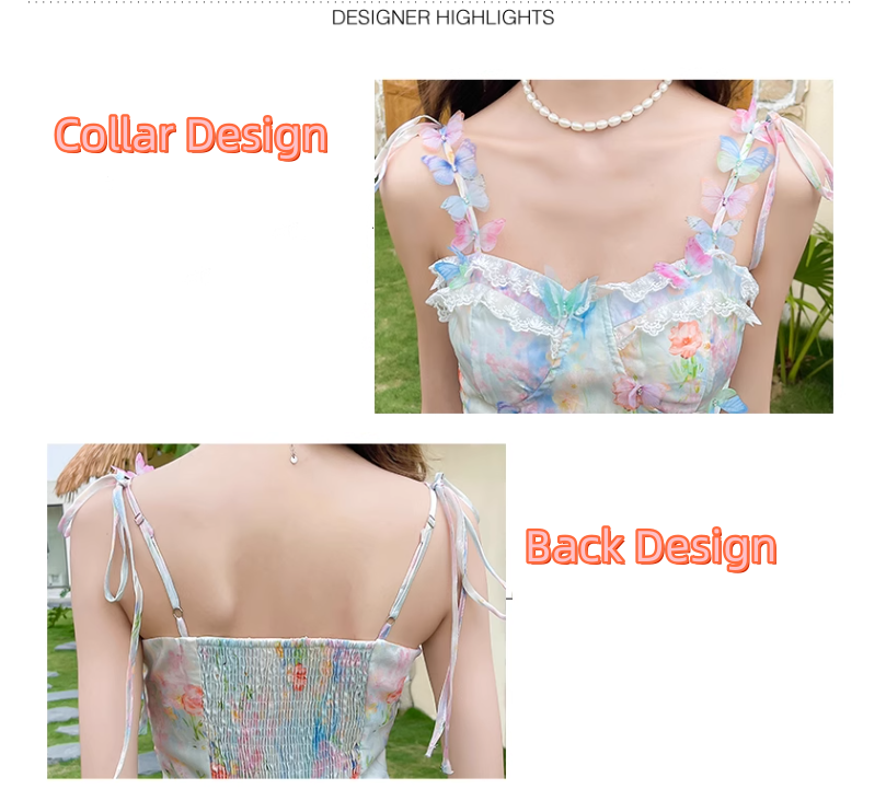 New Fashion Floral Design Elegant A-line Spaghetti Strap Dress TP3363