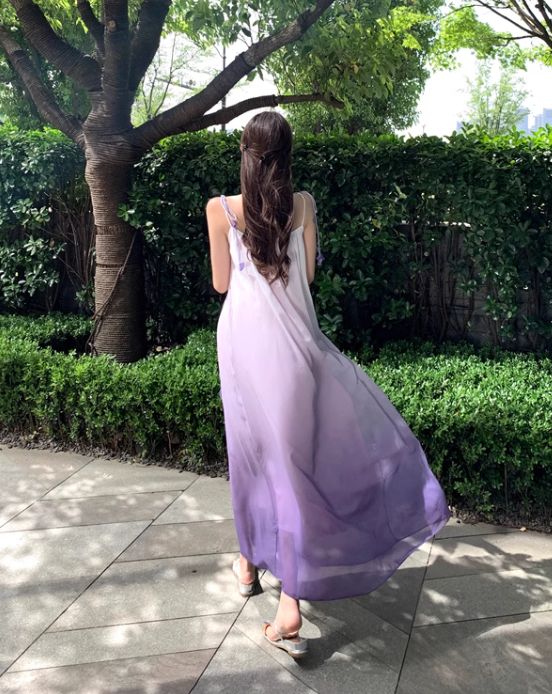 New Fashion Gradient Pink Design Beach Holiday A-line Spaghetti Strap Dress TP3370