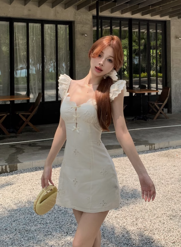 New Fashion Light Blue Floral Design A-line Sleeveless Short Floral Dress TP3430