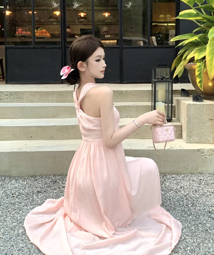 New Fashion Pearl Sequined Design A-line Sleeveless Beach Holiday Halter Dress TP3438