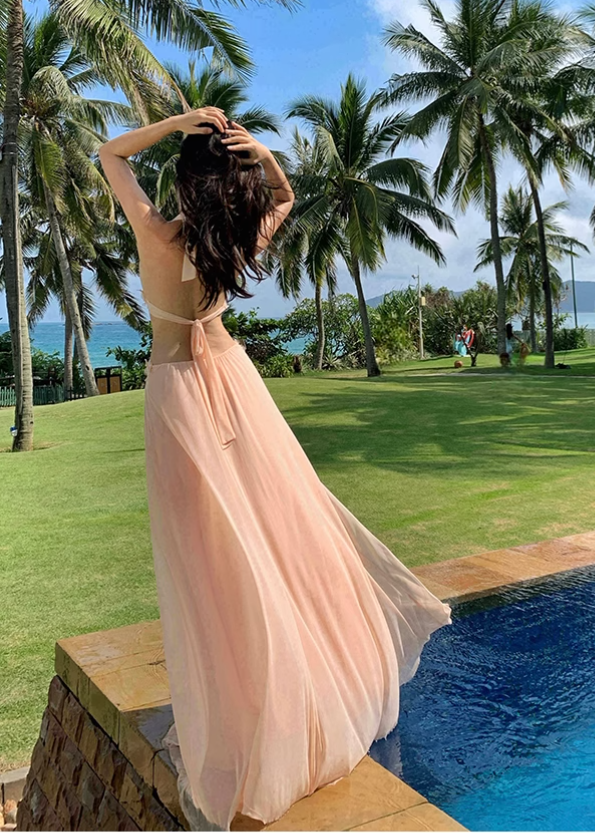 Simple Fashion Handmade Flower Splicing Design A-line V-neck Halter Dress TP3522