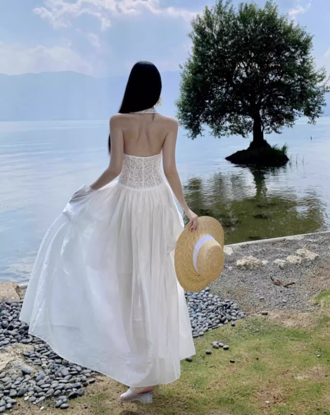 Simple Fashion White Sleeveless See-through Design Elegant A-line Vest Dress TP3531
