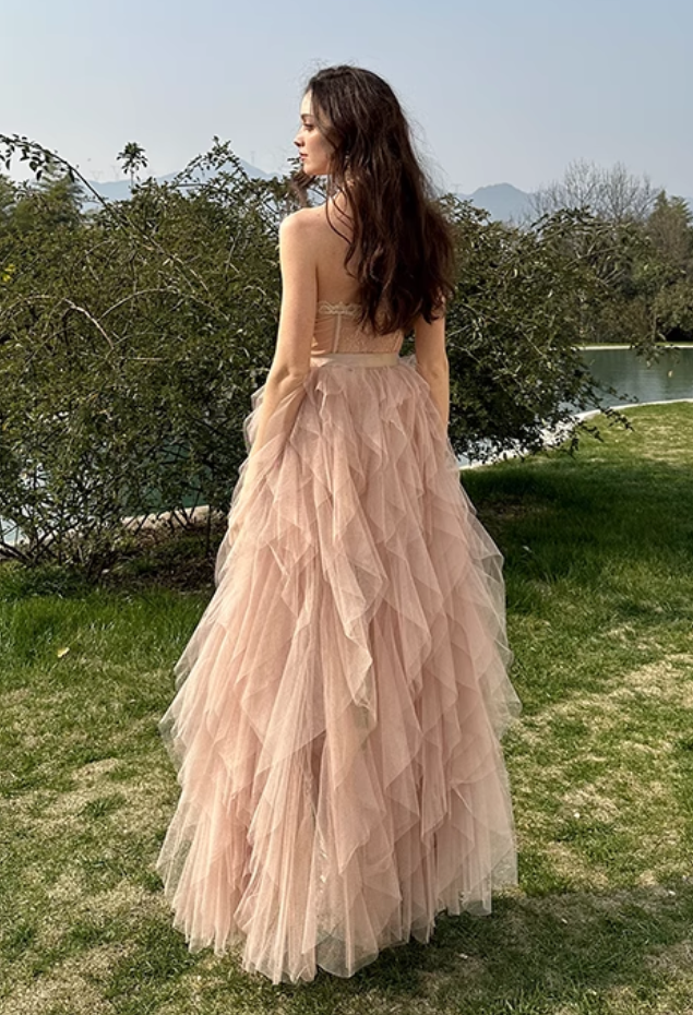 Fashion Sweetheart Sheath Strapless Design A-line Tulle Women Dress TP3880