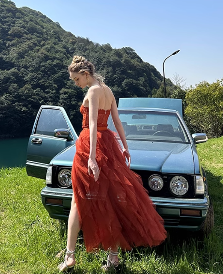 Fashion Sweetheart Sheath Strapless Design A-line Tulle Women Dress TP3880