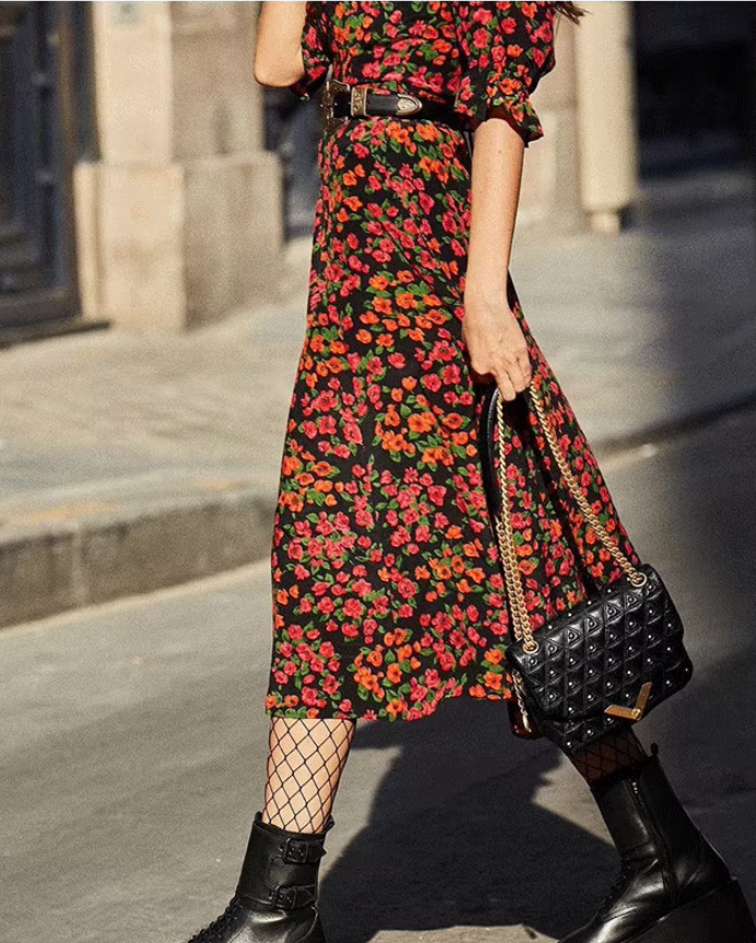 Vintage Floral V-neck Design A-line Half-sleeved Women Party Dress TP3893