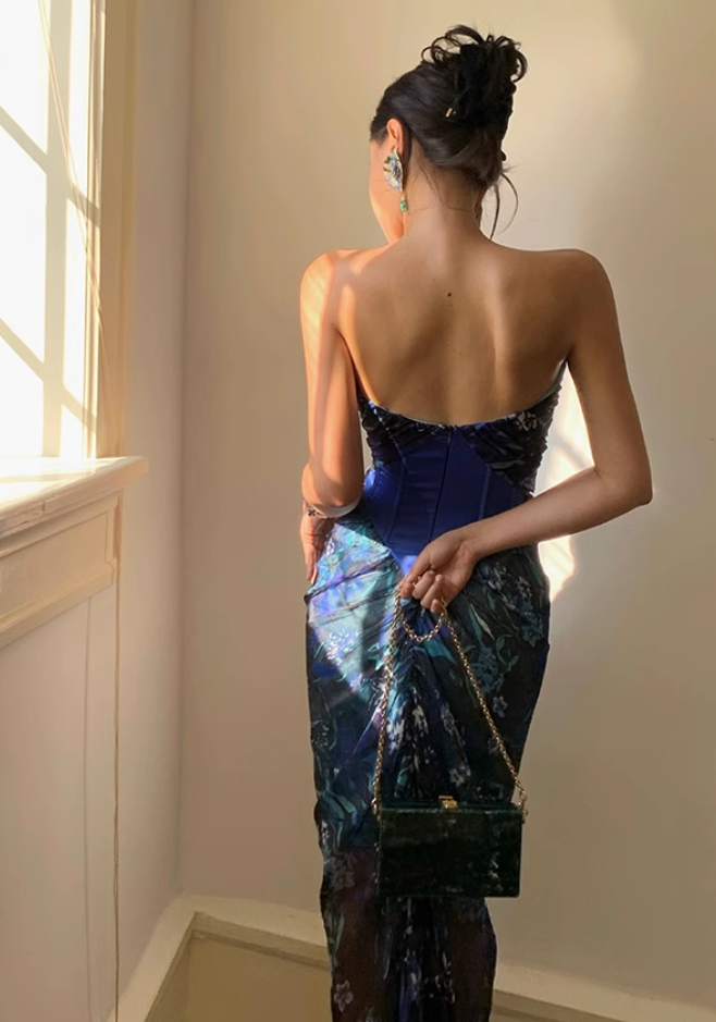 New Fashion Floral Strapless Design Sheath Women Party Dress TP3904