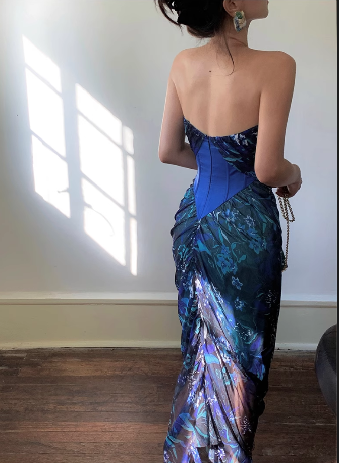 New Fashion Floral Strapless Design Sheath Women Party Dress TP3904