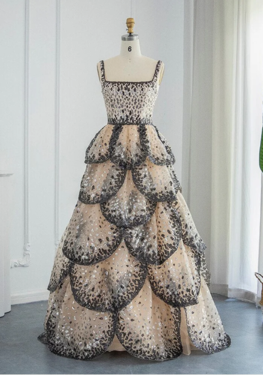 Gorgeous Shiny Sequin A-Line Long Tiered Prom Dress Evening Dress TP4562