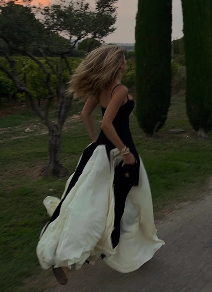Vintage Black and White A-Line Prom Dress Spaghetti Strap Evening Dress Long Formal Dress TP4639