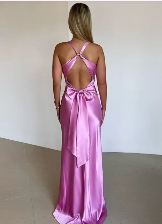 Elegant Satin Prom Dress Sheath Evening Gown Long Party Dress High Slit Formal Dress TP4747