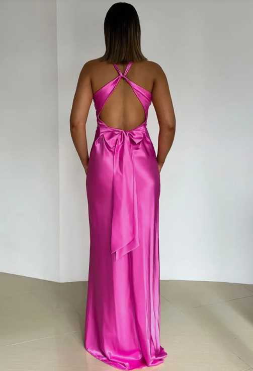 Elegant Satin Prom Dress Sheath Evening Gown Long Party Dress High Slit Formal Dress TP4747