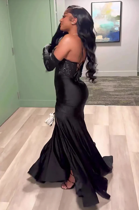 Elegant Black Sequin Prom Dress Sheath Evening Gown Long Party Dress High Slit Formal Dress TP4746