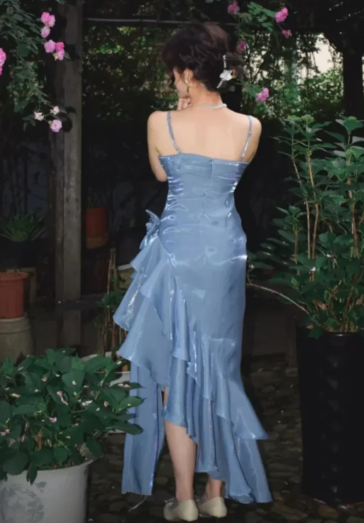 Elegant Chiffon Prom Dress Sheath Evening Gown Party Dress Spaghetti Strap Formal Dress TP4742