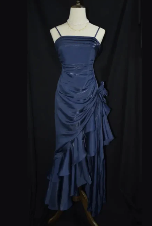 Elegant Chiffon Prom Dress Sheath Evening Gown Party Dress Spaghetti Strap Formal Dress TP4742