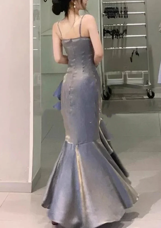 Elegant 3D Flower Satin Prom Dress Mermaid Evening Gown Party Dress Spaghetti Strap Formal Dress TP4741