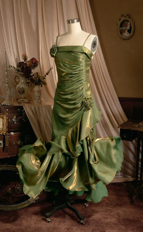 Elegant 3D Flower Satin Prom Dress Mermaid Evening Gown Party Dress Spaghetti Strap Formal Dress TP4741
