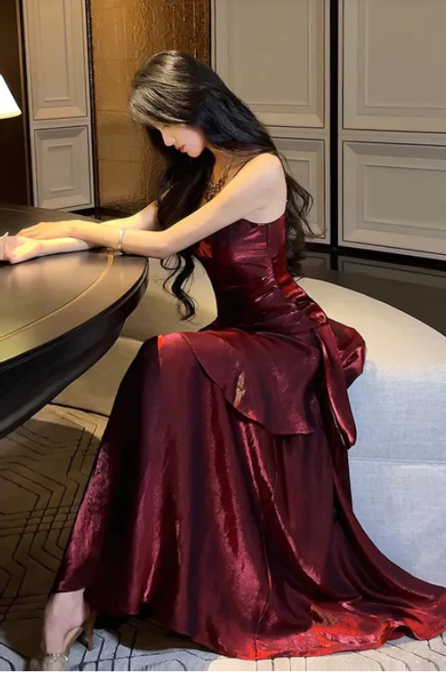 Elegant Satin Sweetheart Prom Dress Mermaid Spaghetti Strap Evening Gown Party Dress Long Formal Dress TP4738