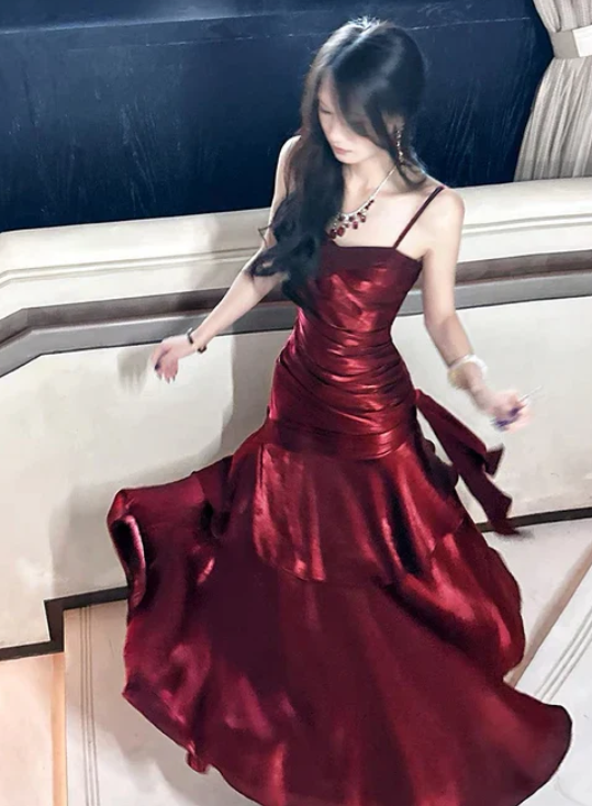 Elegant Satin Sweetheart Prom Dress Mermaid Spaghetti Strap Evening Gown Party Dress Long Formal Dress TP4738