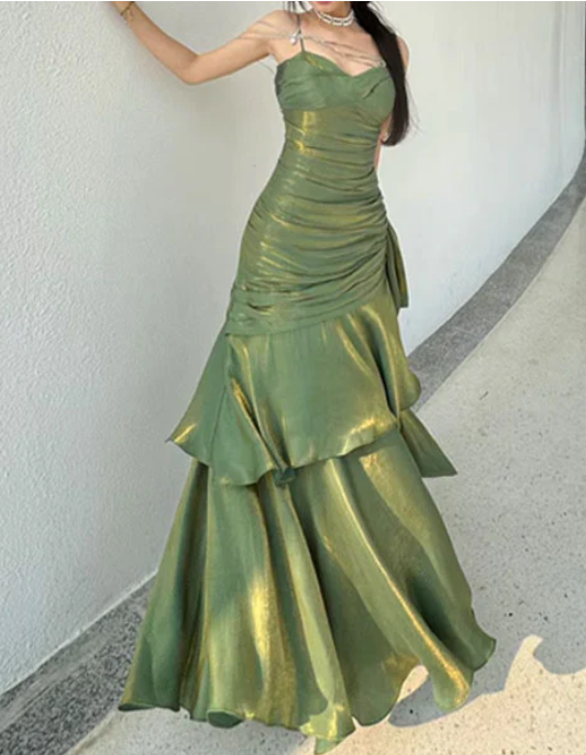 Elegant Satin Sweetheart Prom Dress Mermaid Spaghetti Strap Evening Gown Party Dress Long Formal Dress TP4738