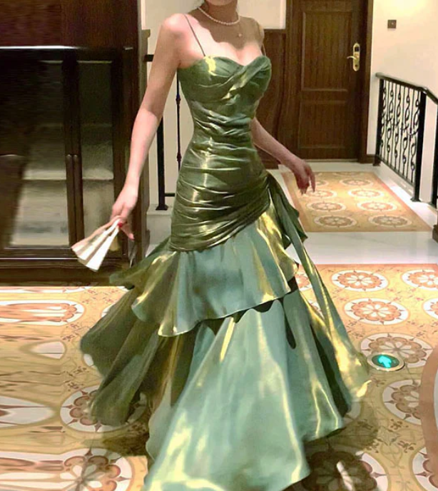 Elegant Satin Sweetheart Prom Dress Mermaid Spaghetti Strap Evening Gown Party Dress Long Formal Dress TP4738