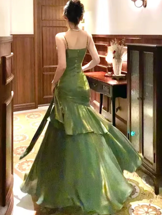 Elegant Satin Sweetheart Prom Dress Mermaid Spaghetti Strap Evening Gown Party Dress Long Formal Dress TP4738