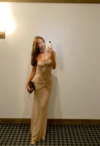 Elegant Shiny Champagne Sweetheart Prom Dress Sheath Strapless Evening Gown Party Dress Long Formal Dress TP4736