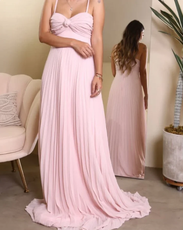 Elegant Pink Sweetheart Prom Dress A-Line Evening Gown Chiffon Pleated Party Dress Long Formal Dress TP4735